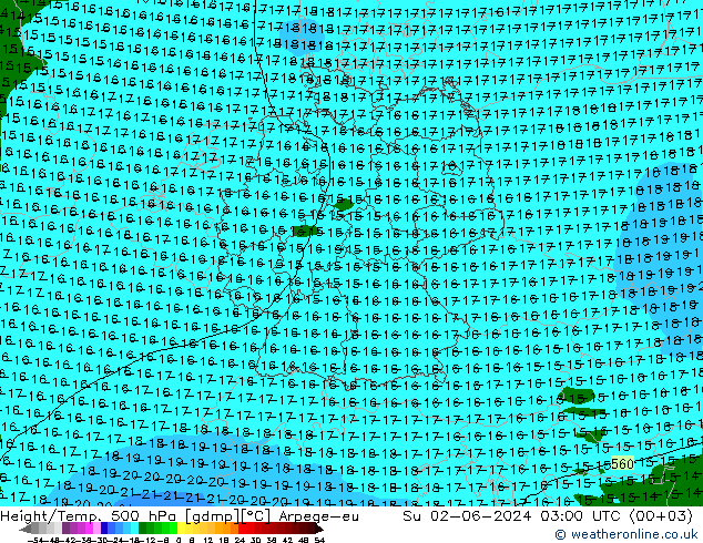 Height/Temp. 500 hPa Arpege-eu nie. 02.06.2024 03 UTC