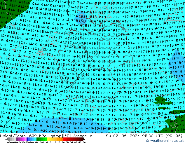 Height/Temp. 500 hPa Arpege-eu Su 02.06.2024 06 UTC