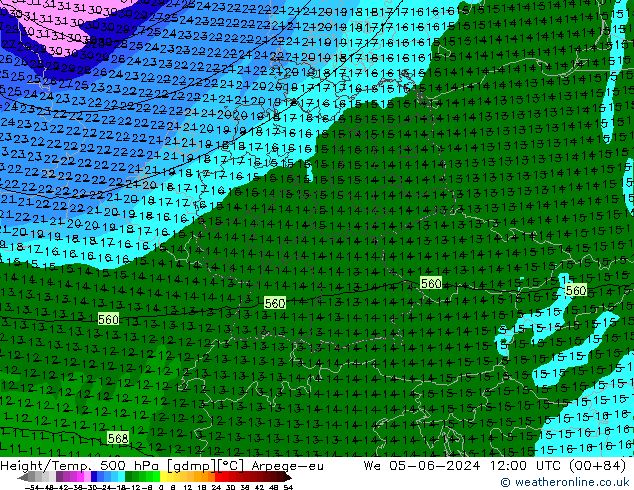 Height/Temp. 500 hPa Arpege-eu We 05.06.2024 12 UTC