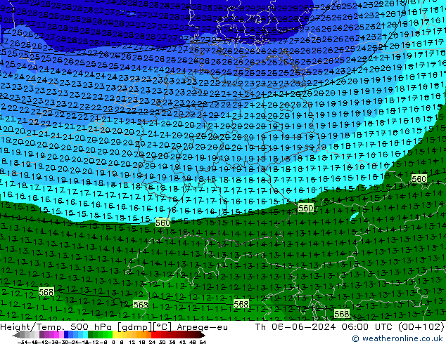 Height/Temp. 500 hPa Arpege-eu gio 06.06.2024 06 UTC