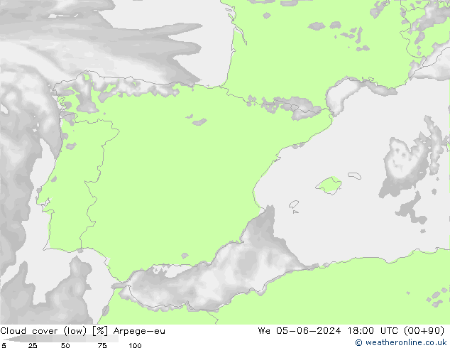 облака (низкий) Arpege-eu ср 05.06.2024 18 UTC