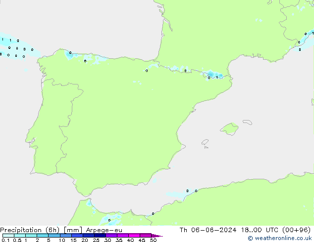 Precipitation (6h) Arpege-eu Th 06.06.2024 00 UTC