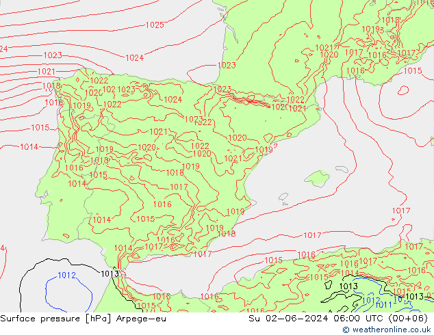 Surface pressure Arpege-eu Su 02.06.2024 06 UTC