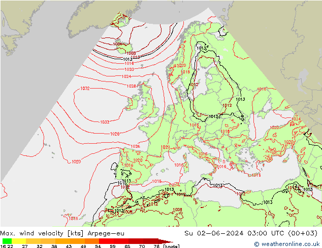 Maks. Rüzgar Hızı Arpege-eu Paz 02.06.2024 03 UTC