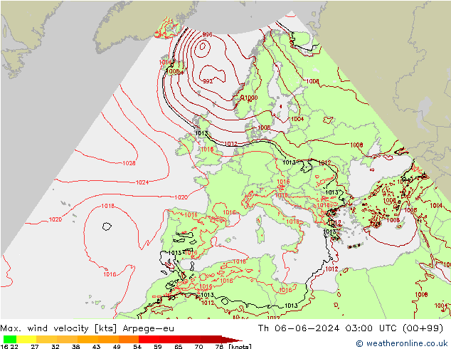 Maks. Rüzgar Hızı Arpege-eu Per 06.06.2024 03 UTC