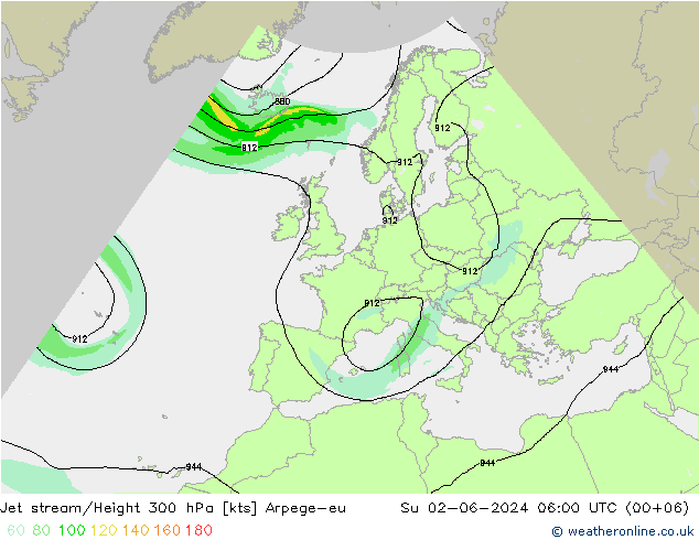 Jet stream/Height 300 hPa Arpege-eu Su 02.06.2024 06 UTC