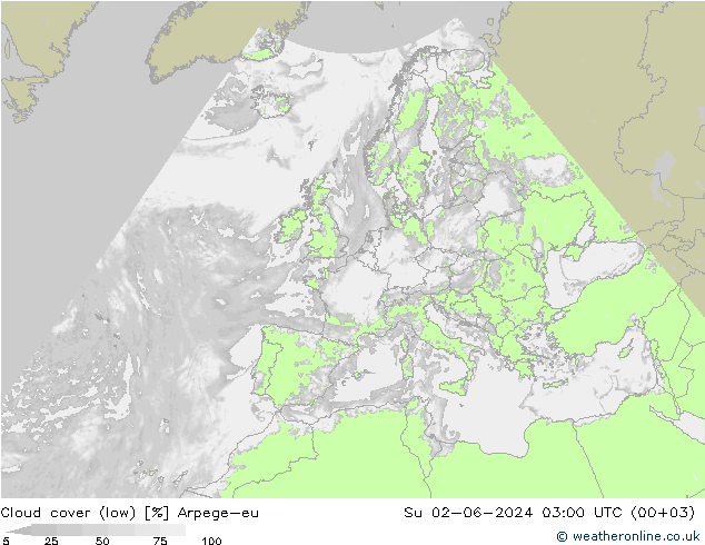 Bulutlar (düşük) Arpege-eu Paz 02.06.2024 03 UTC