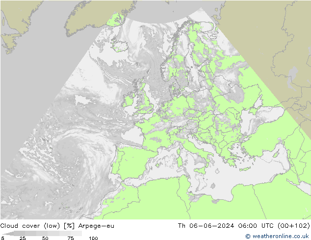облака (низкий) Arpege-eu чт 06.06.2024 06 UTC