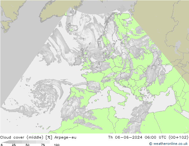 Wolken (mittel) Arpege-eu Do 06.06.2024 06 UTC