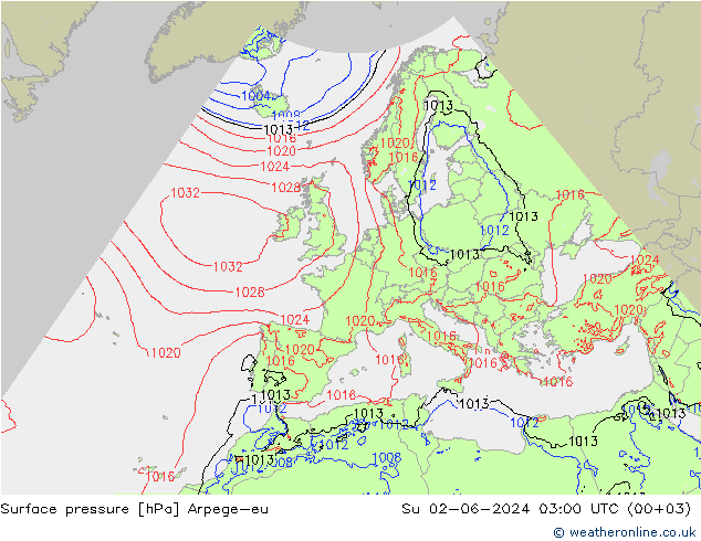 Surface pressure Arpege-eu Su 02.06.2024 03 UTC