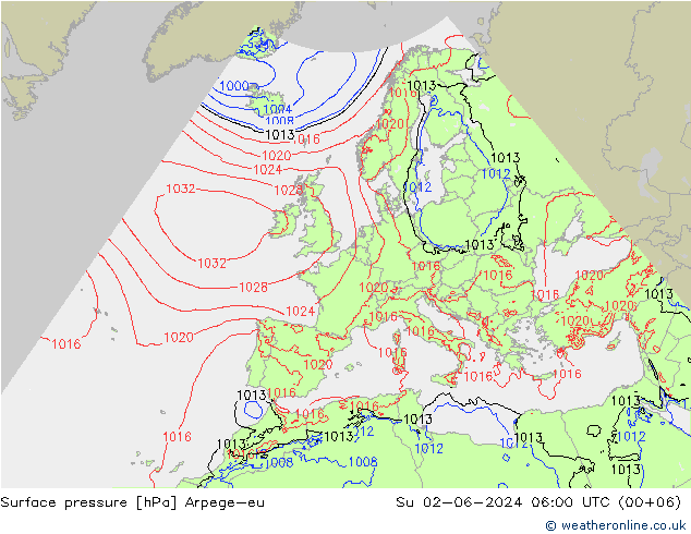 Bodendruck Arpege-eu So 02.06.2024 06 UTC