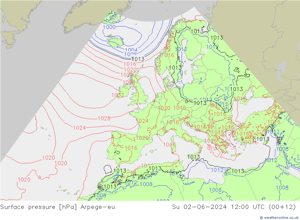 Bodendruck Arpege-eu So 02.06.2024 12 UTC