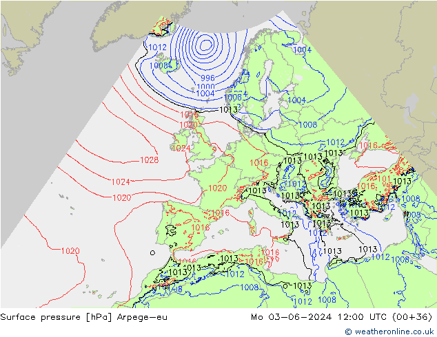 Atmosférický tlak Arpege-eu Po 03.06.2024 12 UTC