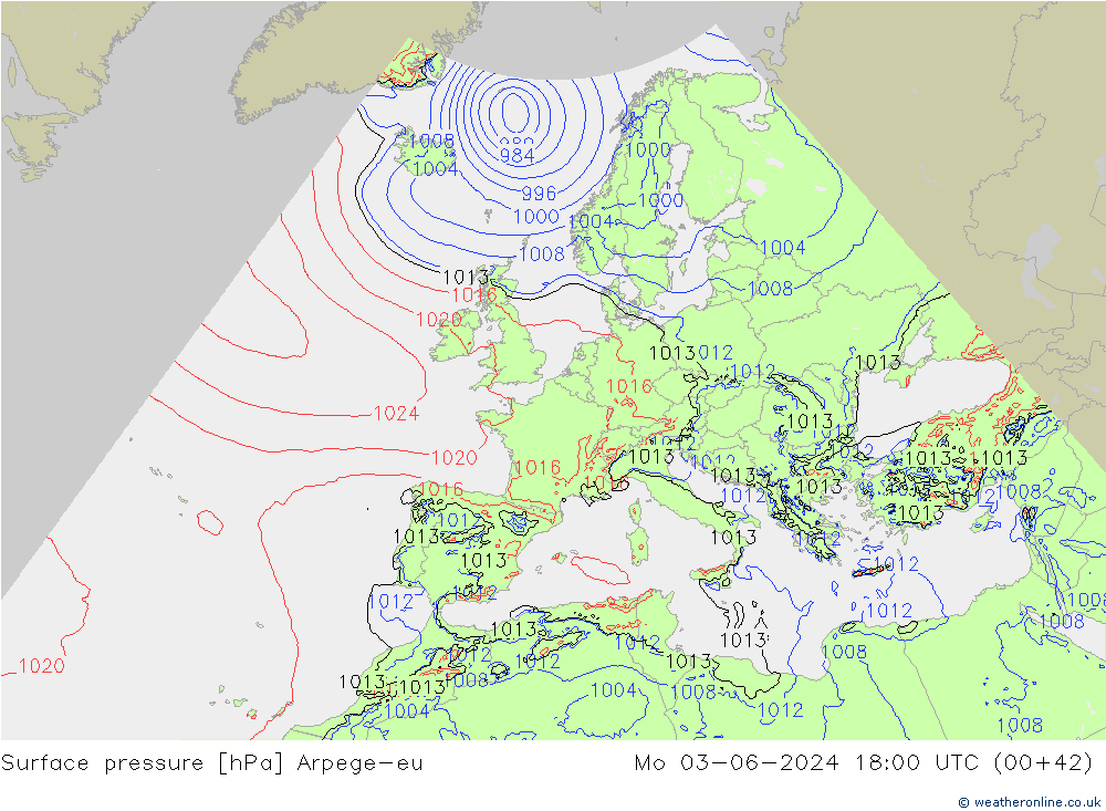 Bodendruck Arpege-eu Mo 03.06.2024 18 UTC