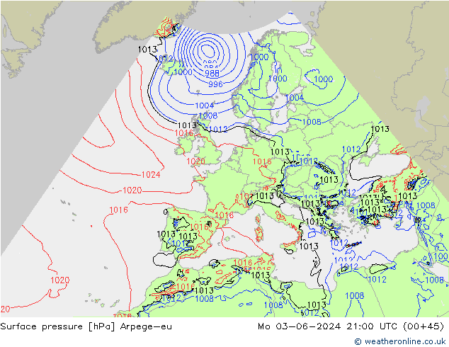 pressão do solo Arpege-eu Seg 03.06.2024 21 UTC