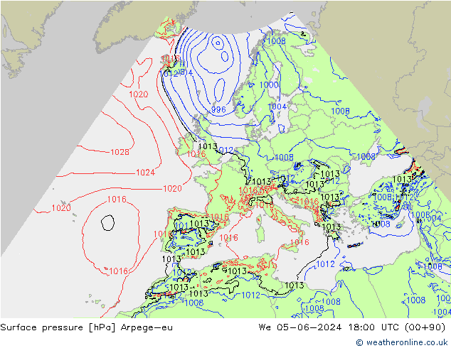 Bodendruck Arpege-eu Mi 05.06.2024 18 UTC
