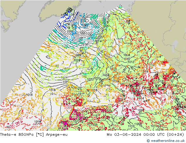 Theta-e 850гПа Arpege-eu пн 03.06.2024 00 UTC