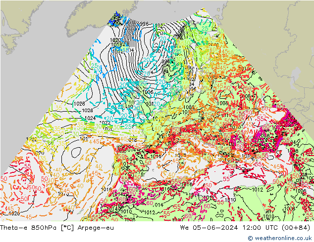 Theta-e 850hPa Arpege-eu  05.06.2024 12 UTC