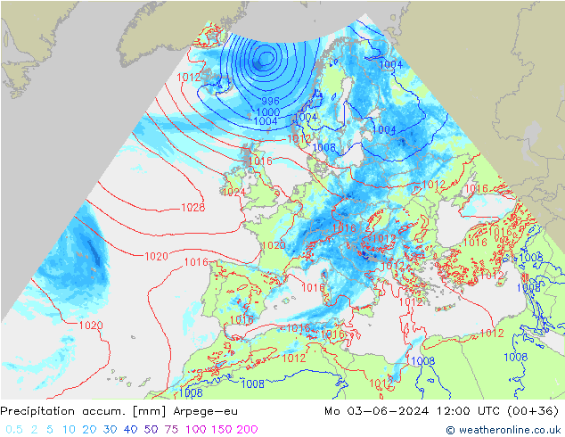 Toplam Yağış Arpege-eu Pzt 03.06.2024 12 UTC