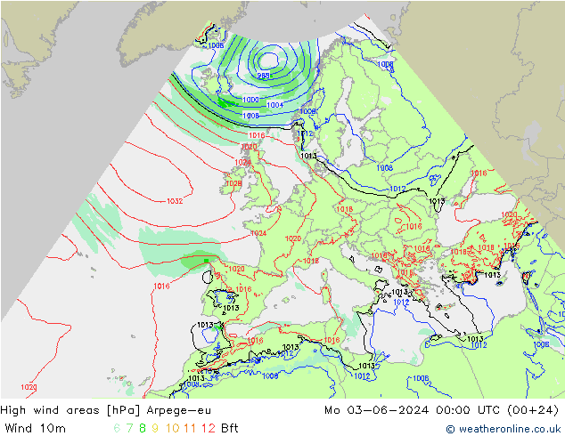 High wind areas Arpege-eu Mo 03.06.2024 00 UTC