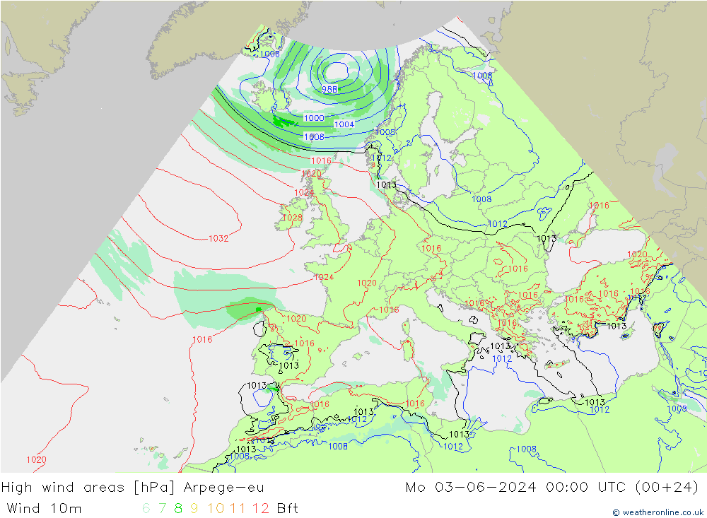 High wind areas Arpege-eu lun 03.06.2024 00 UTC