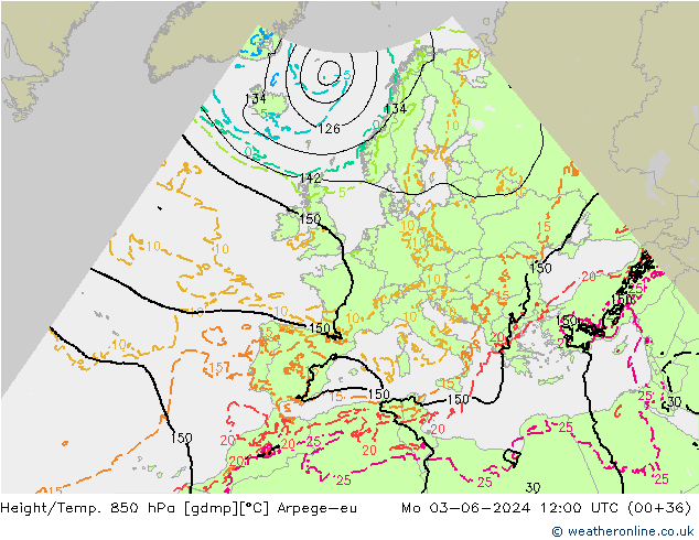 Height/Temp. 850 hPa Arpege-eu  03.06.2024 12 UTC