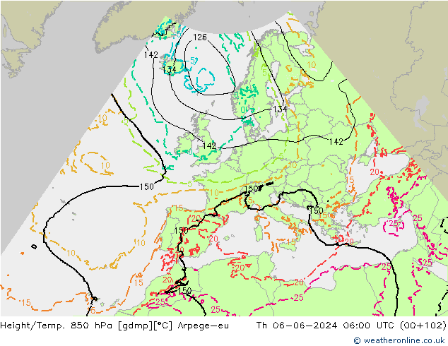 Height/Temp. 850 hPa Arpege-eu  06.06.2024 06 UTC