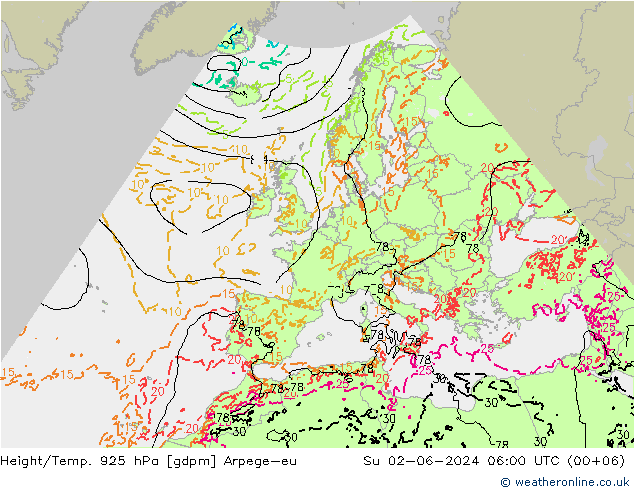 Hoogte/Temp. 925 hPa Arpege-eu zo 02.06.2024 06 UTC