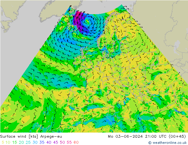 Bodenwind Arpege-eu Mo 03.06.2024 21 UTC