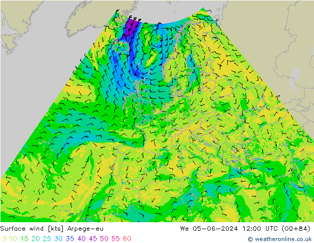 Surface wind Arpege-eu We 05.06.2024 12 UTC