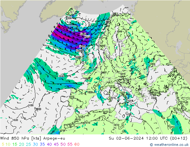 Wind 850 hPa Arpege-eu So 02.06.2024 12 UTC