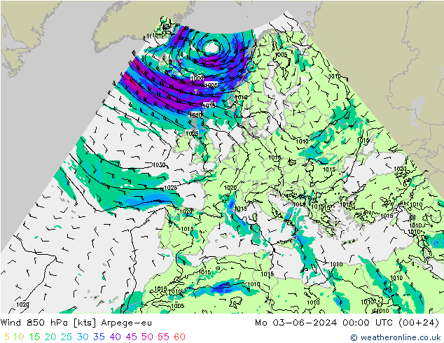 Vent 850 hPa Arpege-eu lun 03.06.2024 00 UTC