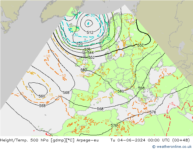 Height/Temp. 500 hPa Arpege-eu Tu 04.06.2024 00 UTC