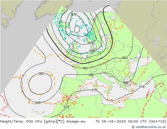 Yükseklik/Sıc. 500 hPa Arpege-eu Per 06.06.2024 06 UTC