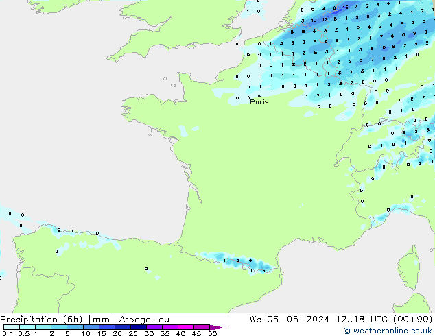 Precipitation (6h) Arpege-eu We 05.06.2024 18 UTC