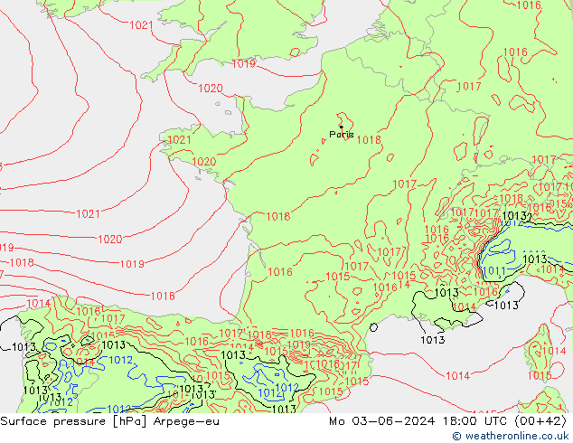 Presión superficial Arpege-eu lun 03.06.2024 18 UTC