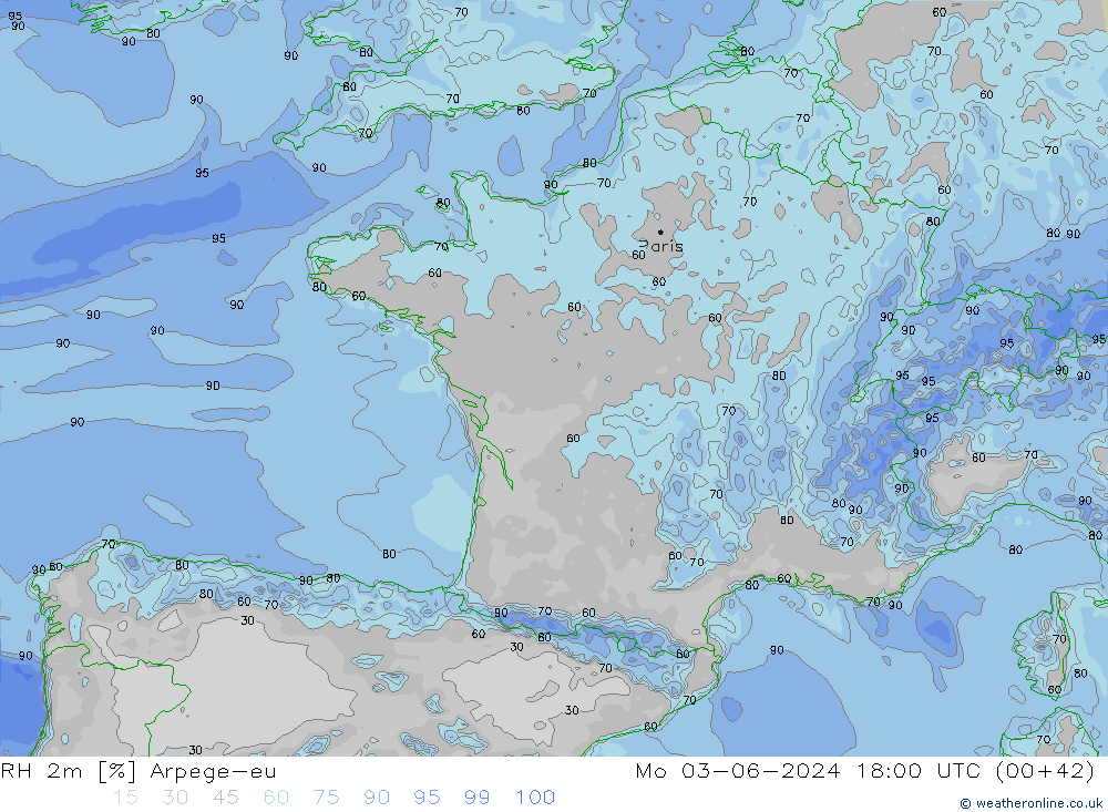 RH 2m Arpege-eu pon. 03.06.2024 18 UTC
