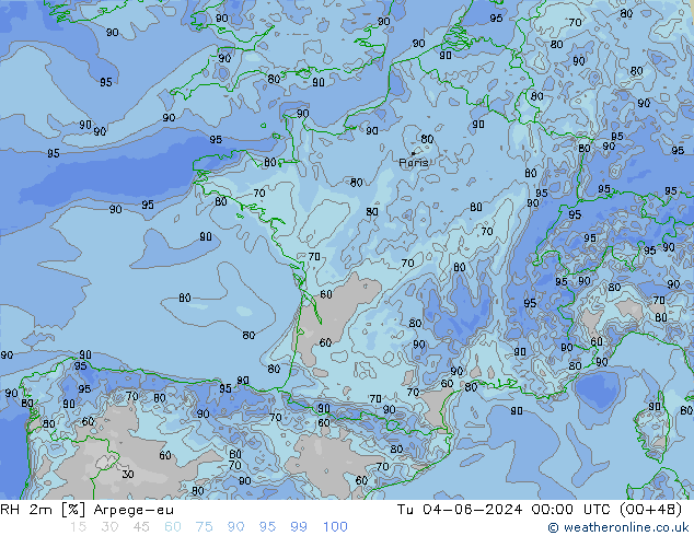 Humedad rel. 2m Arpege-eu mar 04.06.2024 00 UTC