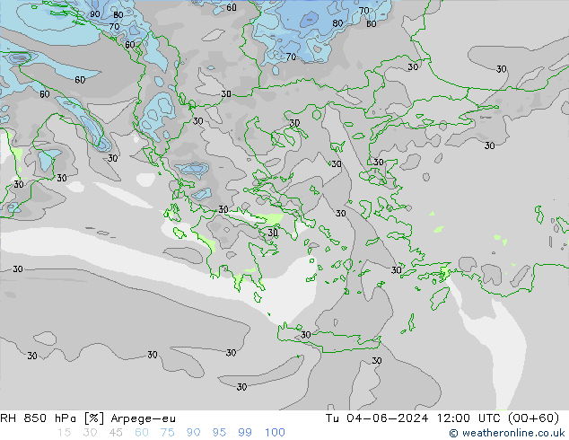 RH 850 hPa Arpege-eu wto. 04.06.2024 12 UTC