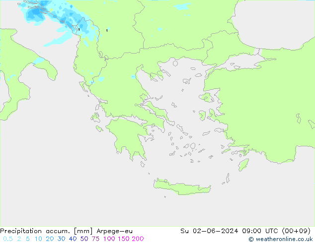 Precipitation accum. Arpege-eu Su 02.06.2024 09 UTC