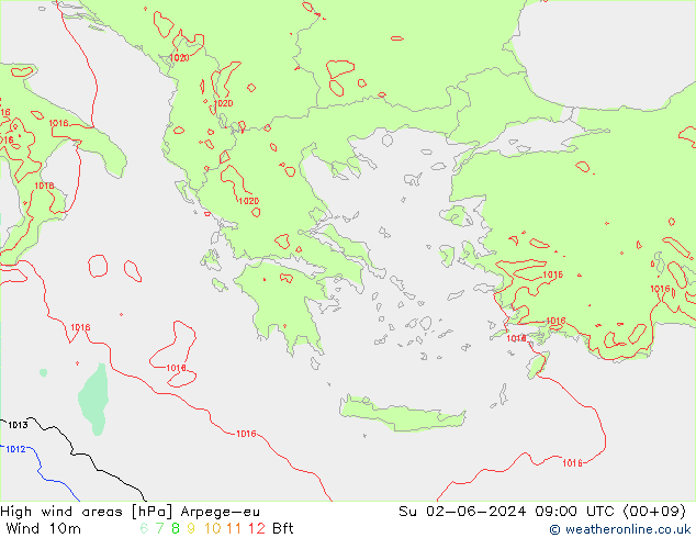 High wind areas Arpege-eu Вс 02.06.2024 09 UTC