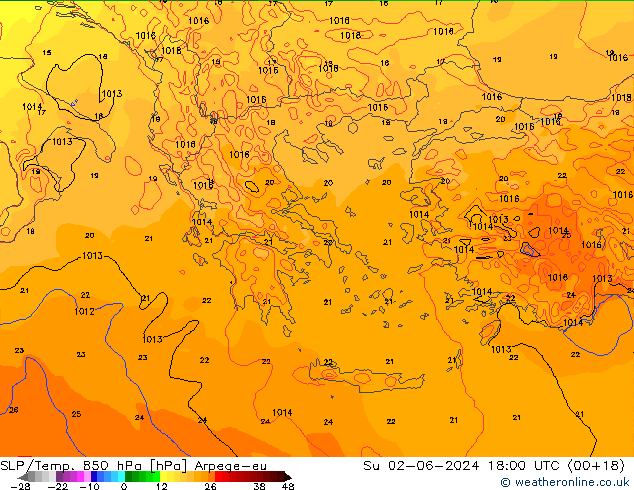 SLP/Temp. 850 hPa Arpege-eu Ne 02.06.2024 18 UTC