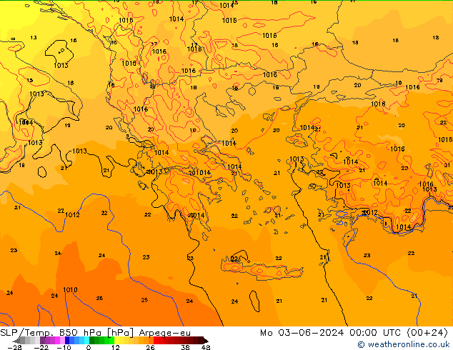 SLP/Temp. 850 hPa Arpege-eu Mo 03.06.2024 00 UTC