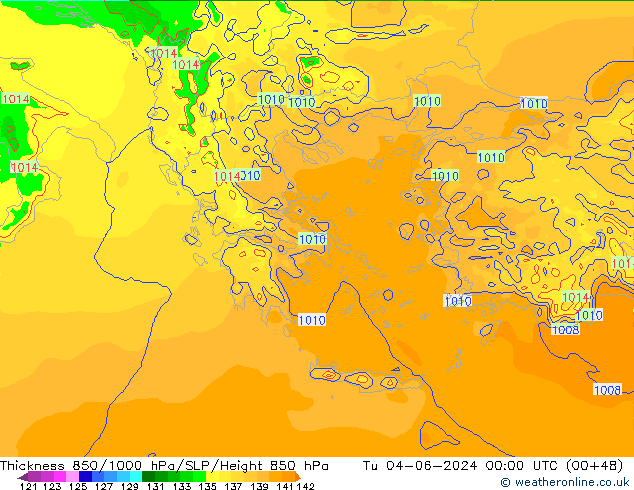 Dikte 850-1000 hPa Arpege-eu di 04.06.2024 00 UTC