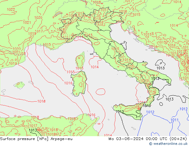 Surface pressure Arpege-eu Mo 03.06.2024 00 UTC