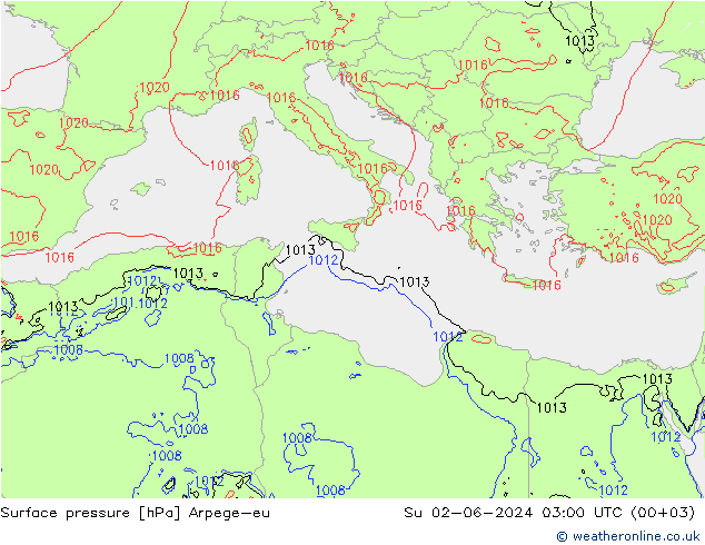 pressão do solo Arpege-eu Dom 02.06.2024 03 UTC