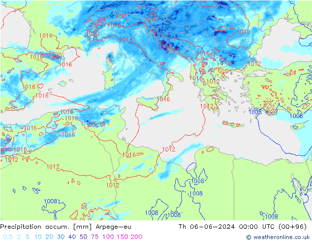 Toplam Yağış Arpege-eu Per 06.06.2024 00 UTC