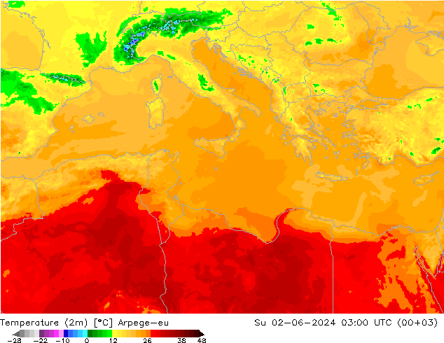 Temperature (2m) Arpege-eu Su 02.06.2024 03 UTC