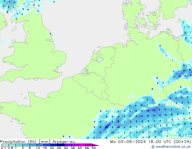 Yağış (6h) Arpege-eu Pzt 03.06.2024 00 UTC