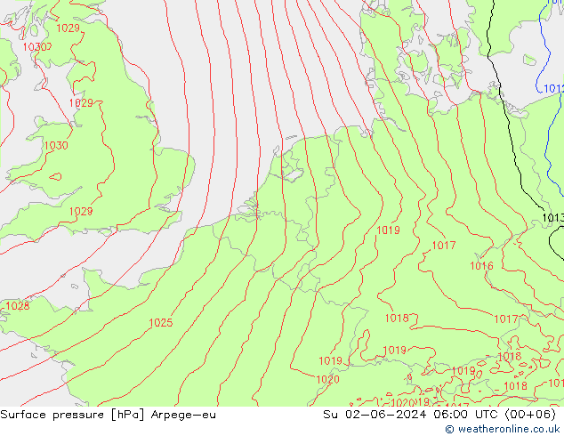 pressão do solo Arpege-eu Dom 02.06.2024 06 UTC